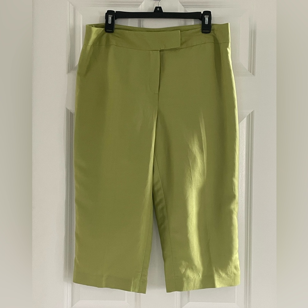 Evan Picone Wide Leg Crop Pants 10 Chartreuse Lagenlook Coastal Resort Wear